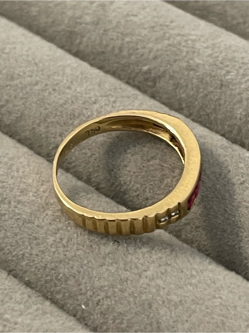 18k Gold Ruby Channel-Set Stackable Ring with diamond accents size 4.5 - Picture 8 of 12